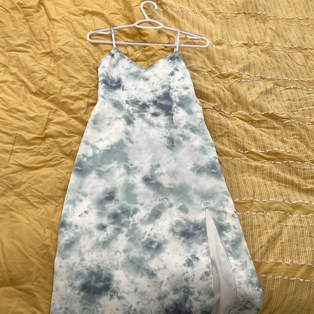 Satin dress with modest slit in the front